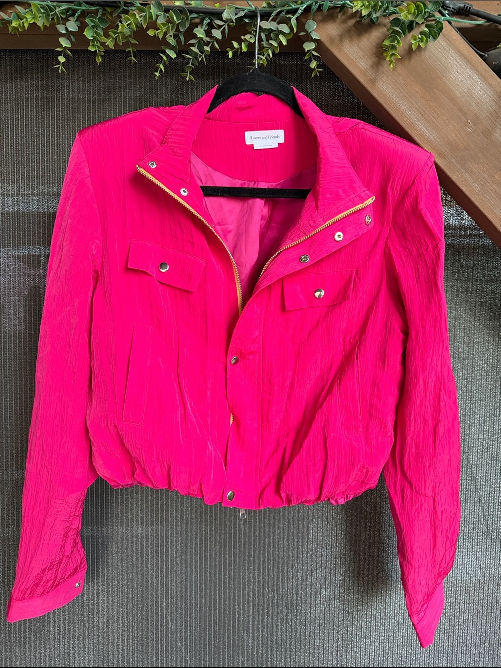 Lovers + Friends Hot Pink Cropped Bomber Jacket